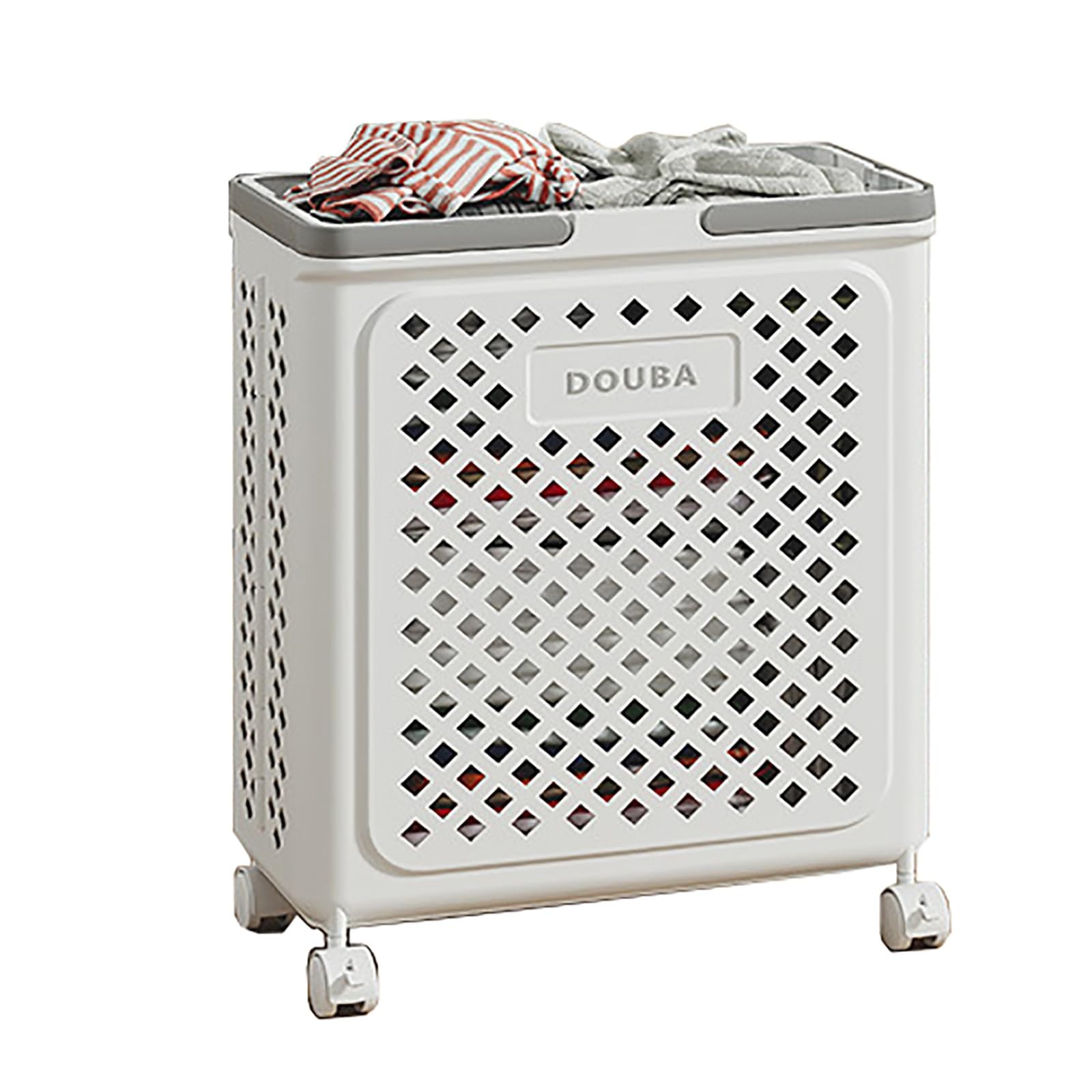 image_1 Slim Foldable Laundry Basket with Wheels and Handles - Image 7