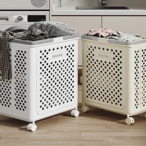 Slim Foldable Laundry Basket with Wheels and Handles