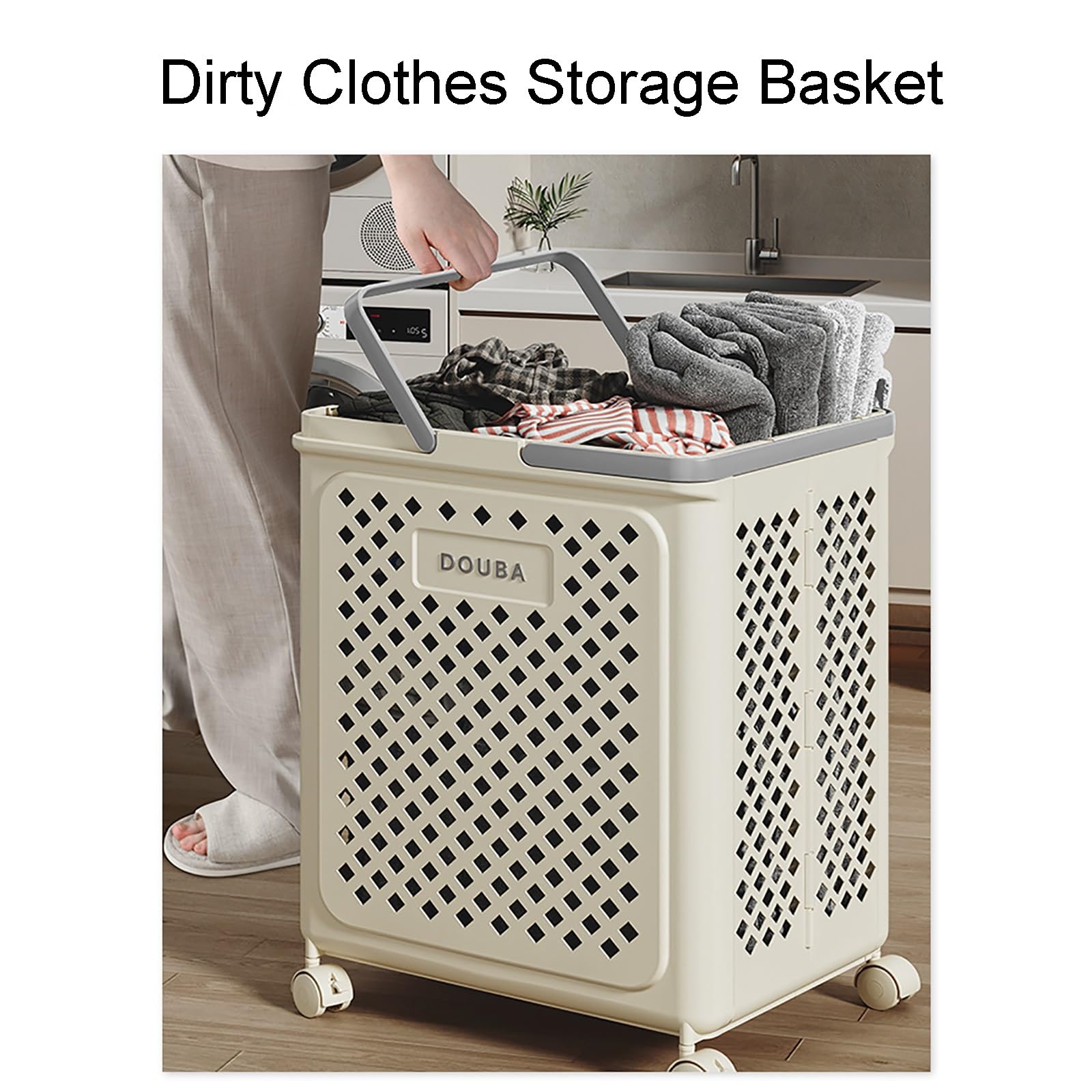 image_4 Slim Foldable Laundry Basket with Wheels and Handles - Image 4