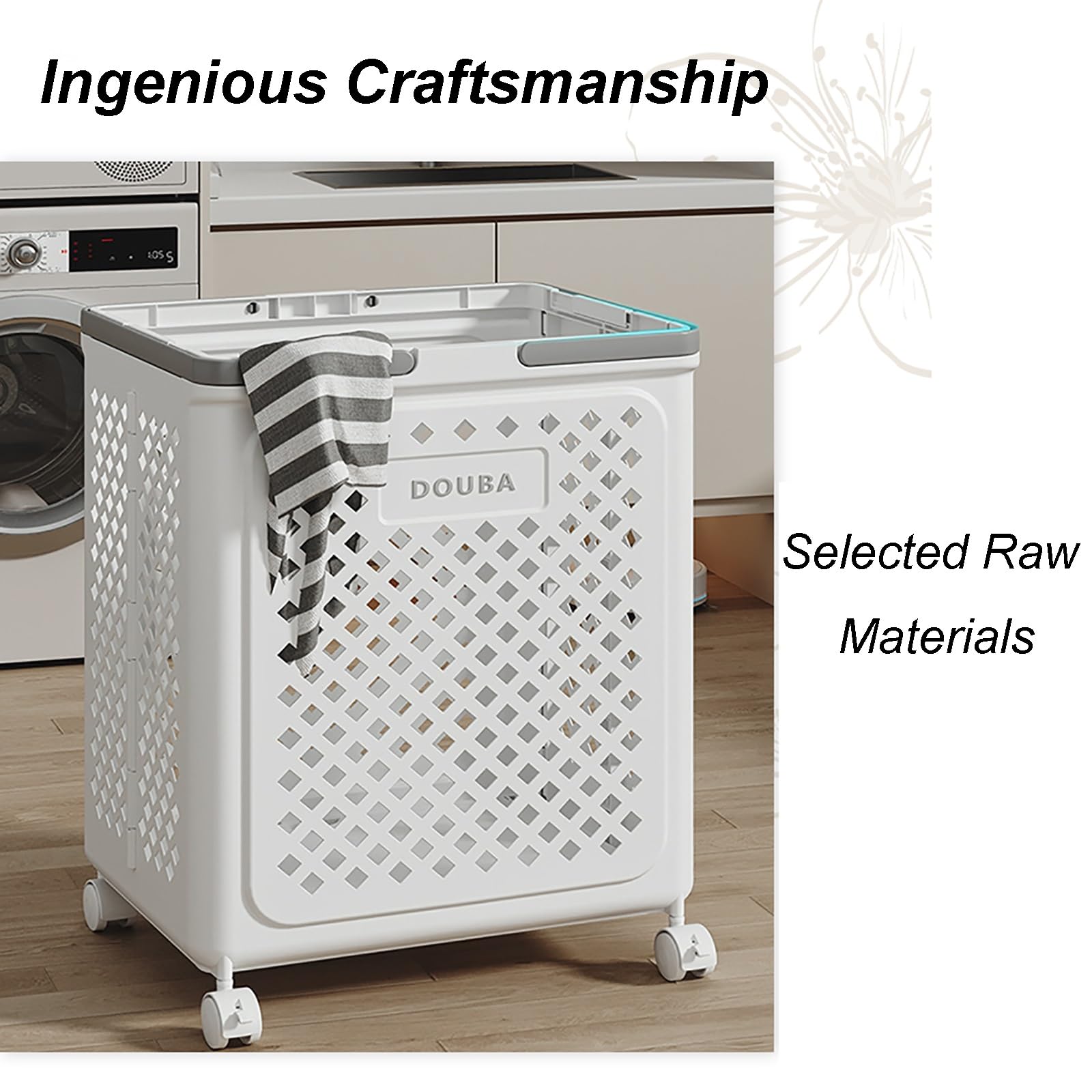 image_5 Slim Foldable Laundry Basket with Wheels and Handles - Image 2