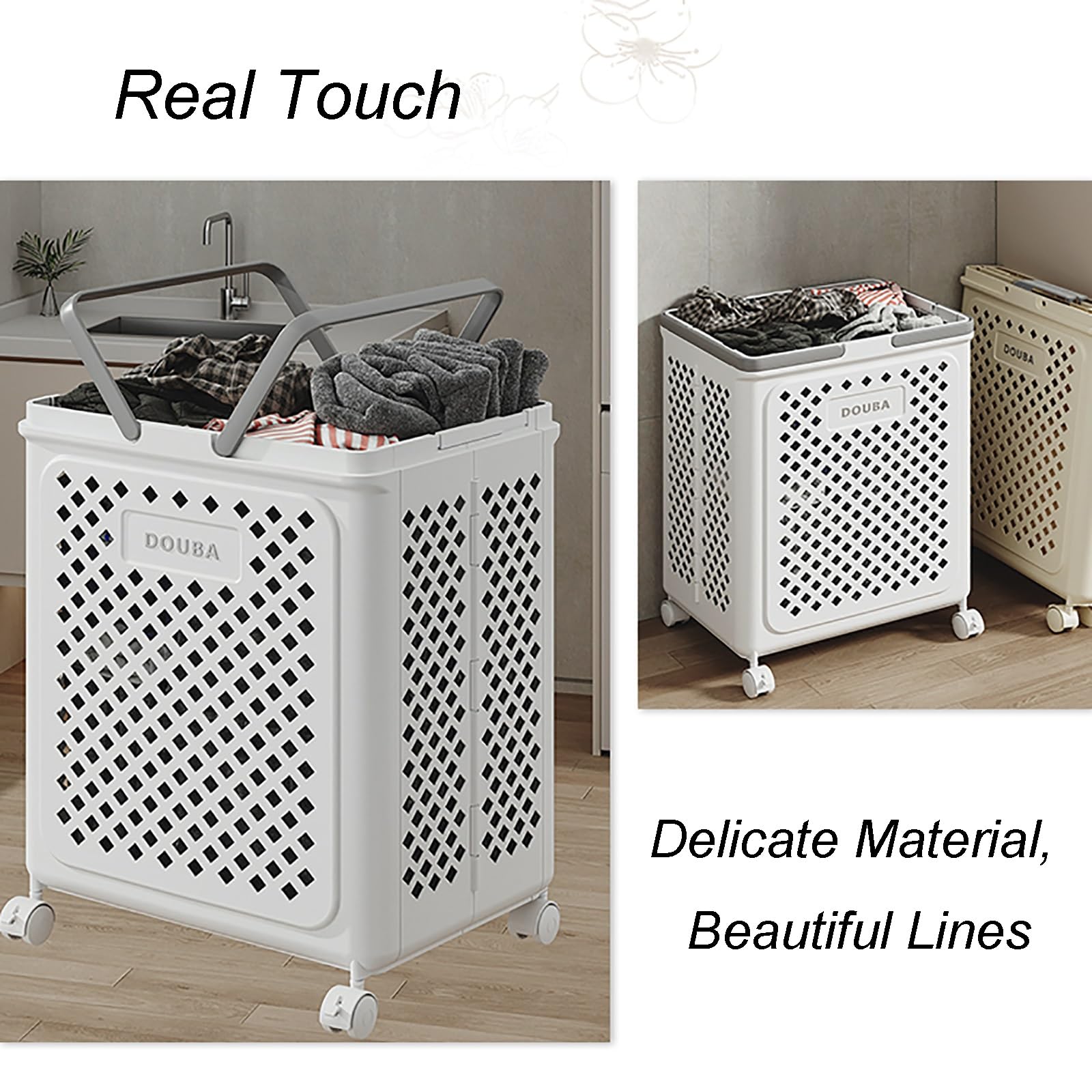 image_6 Slim Foldable Laundry Basket with Wheels and Handles - Image 3