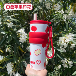 710ml insulated tumbler with stainless steel straw, 316l stainless steel interior, leak proof travel mug with carry strap, keep drinks hot & cold