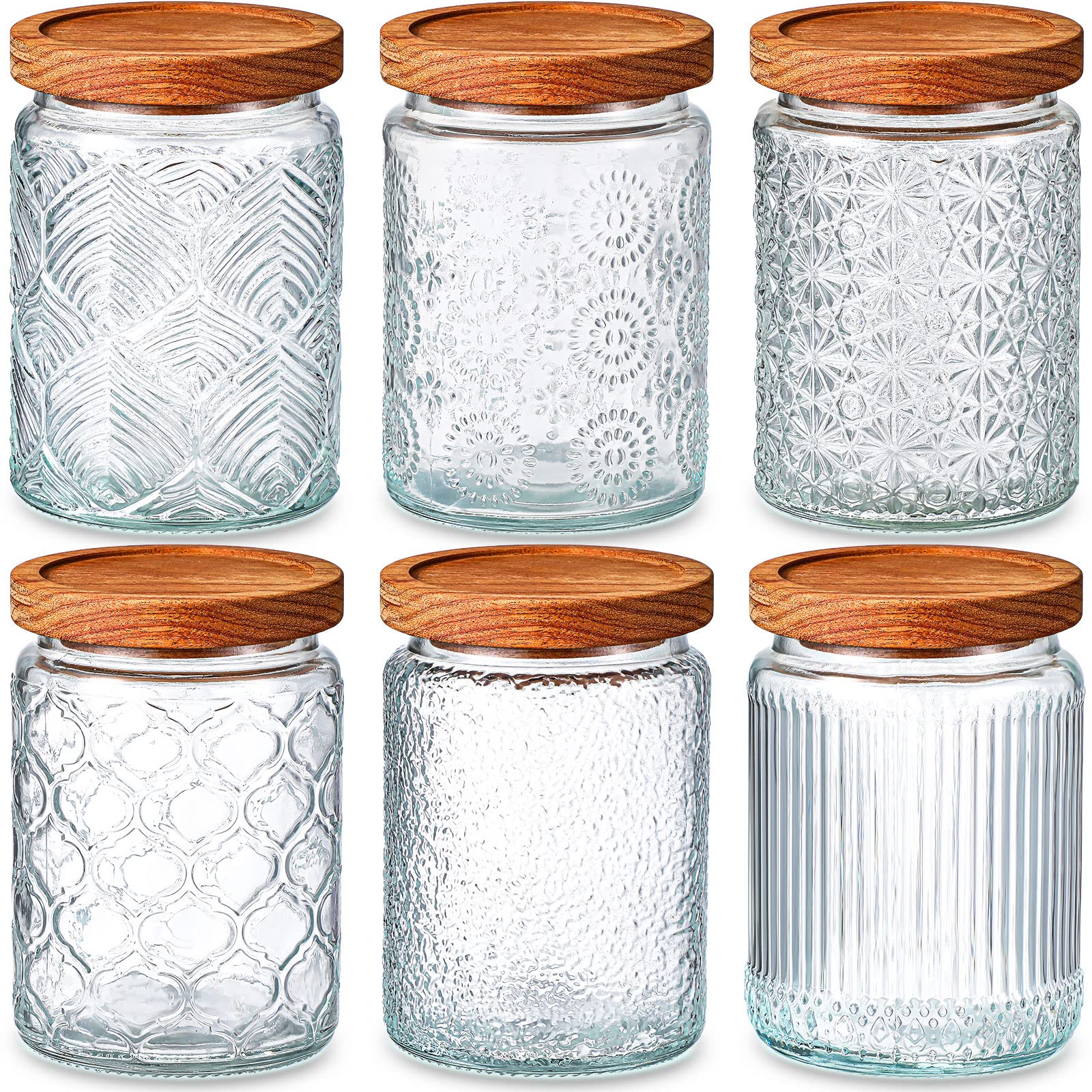 vintage embossed glass storage jars with airtight acacia bamboo lids, set of 6 food storage containers for kitchen pantry vintage embossed glass storage jars with airtight acacia bamboo lids, set of 6 food storage containers for kitchen pantry