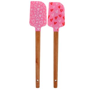 heart pattern silicone spatula with wooden handle, 2 pack non stick heat resistant kitchen spatula for baking & cooking