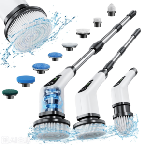 electric spin scrubber with 8 replaceable brush heads, cordless electric cleaning brush for bathroom kitchen