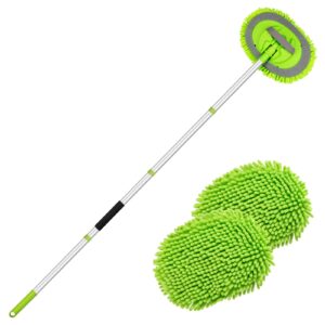 extendable chenille microfiber car wash mop with 2 replacement heads, 360° rotating cleaning brush