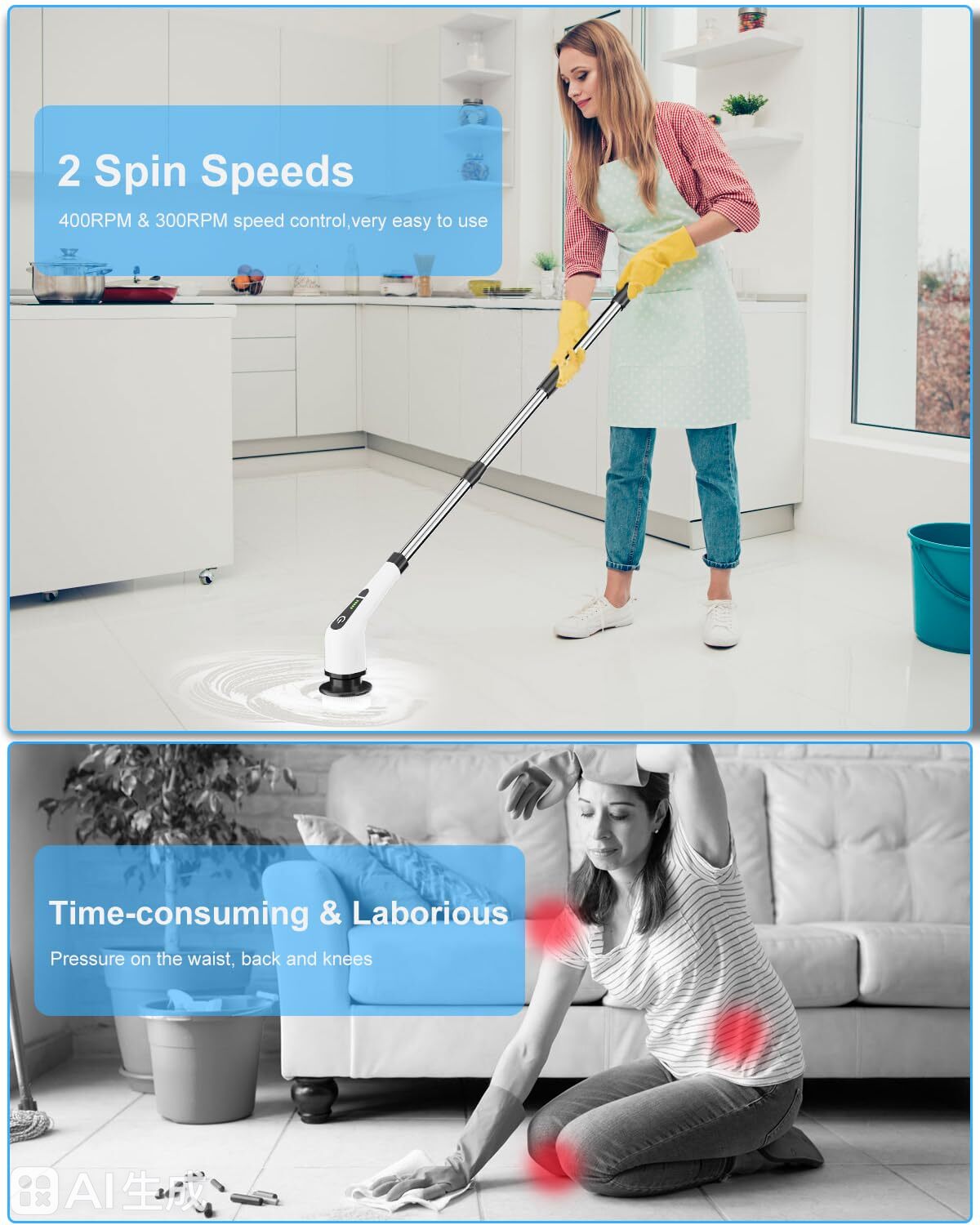 electric spin scrubber with 8 replaceable brush heads, cordless electric cleaning brush for bathroom kitchen electric spin scrubber with 8 replaceable brush heads, cordless electric cleaning brush for bathroom kitchen