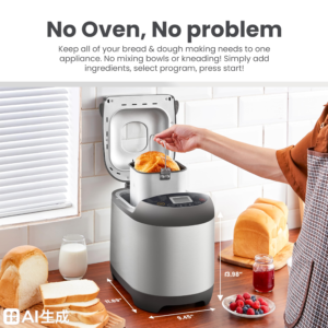 automatic bread maker machine with 3 loaf sizes & 3 crust shades, 12 programmable settings