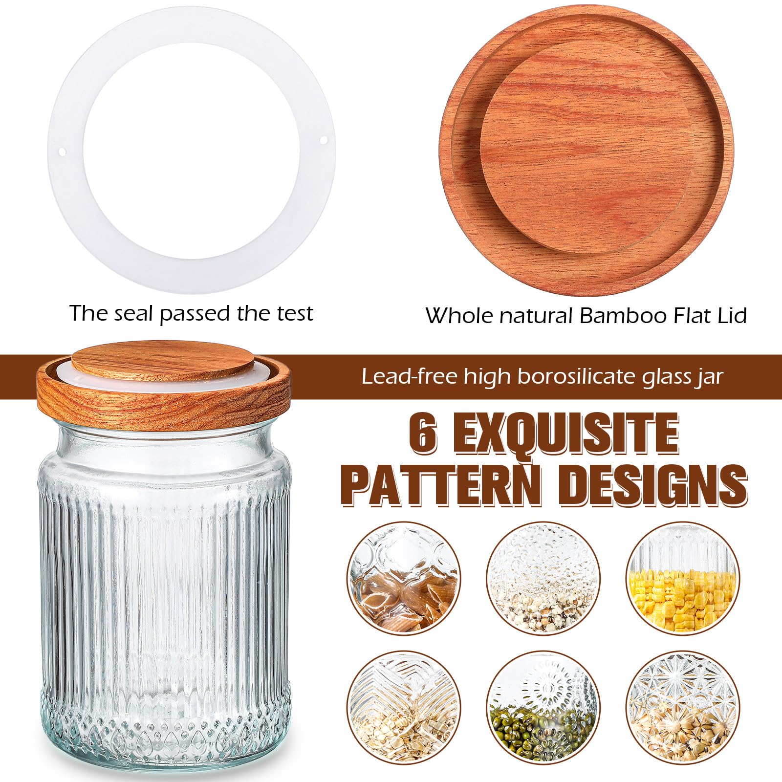 vintage embossed glass storage jars with airtight acacia bamboo lids, set of 6 food storage containers for kitchen pantry vintage embossed glass storage jars with airtight acacia bamboo lids, set of 6 food storage containers for kitchen pantry