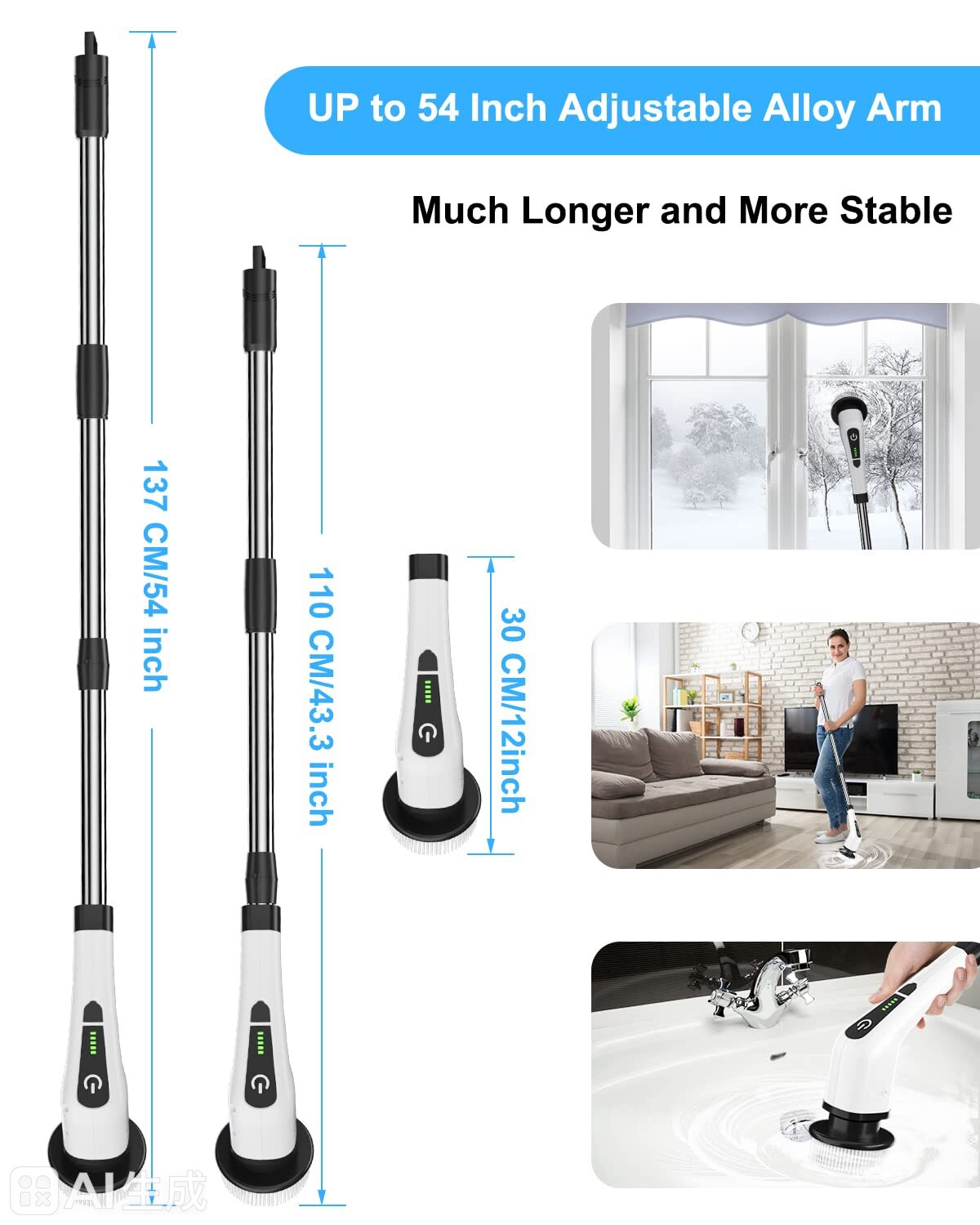 electric spin scrubber with 8 replaceable brush heads, cordless electric cleaning brush for bathroom kitchen electric spin scrubber with 8 replaceable brush heads, cordless electric cleaning brush for bathroom kitchen