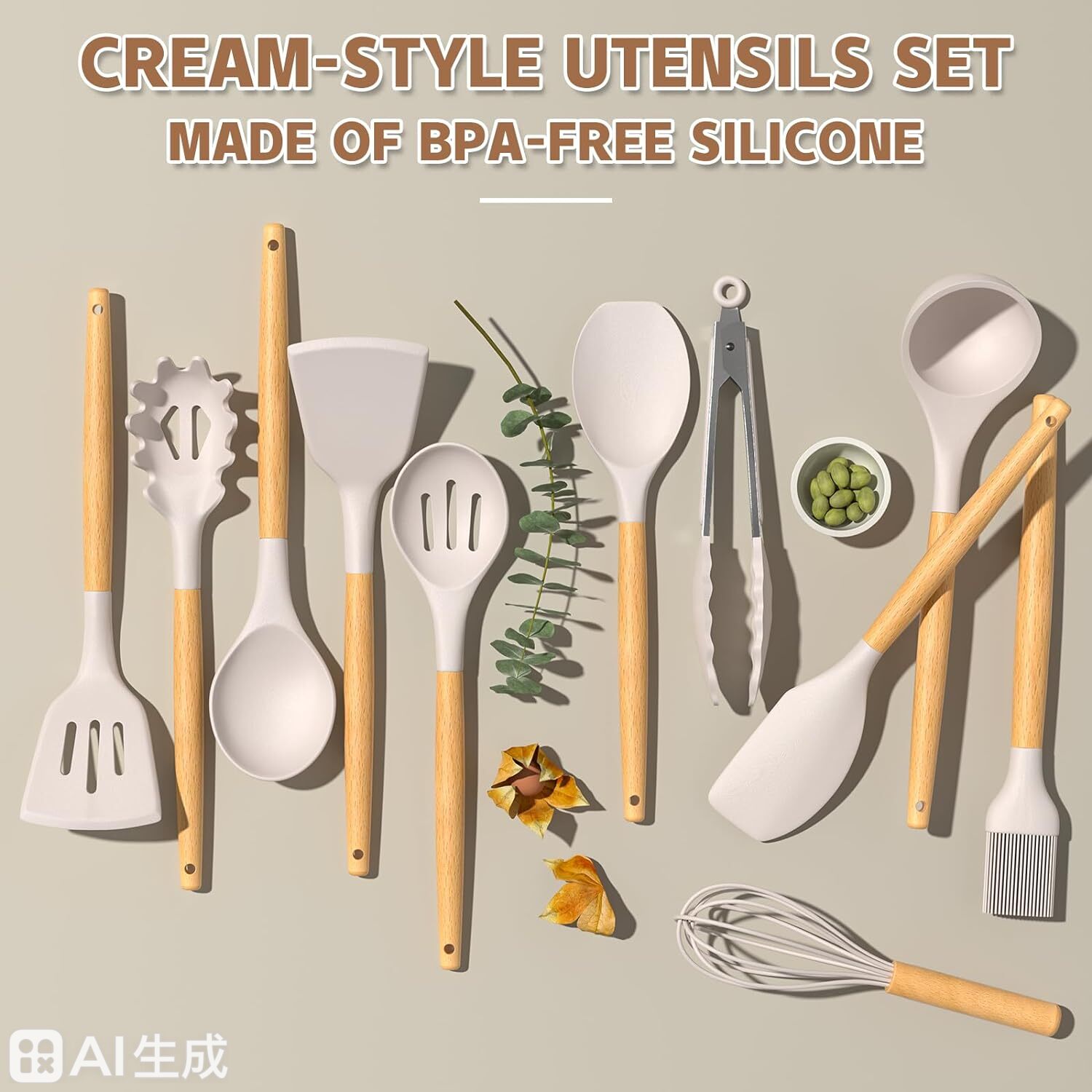 silicone kitchen utensil set with wooden handles, non stick cooking tools with utensil holder silicone kitchen utensil set with wooden handles, non stick cooking tools with utensil holder