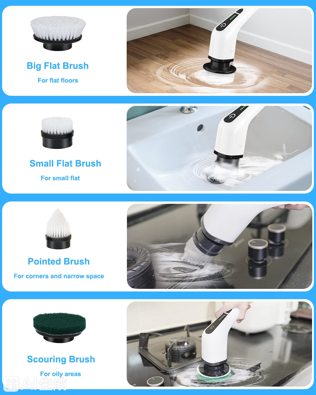 electric spin scrubber with 8 replaceable brush heads, cordless electric cleaning brush for bathroom kitchen electric spin scrubber with 8 replaceable brush heads, cordless electric cleaning brush for bathroom kitchen
