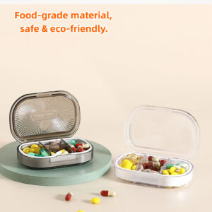 small pill box, moisture proof pill case, travel pill organizer for pocket or purse, daily portable medicine, vitamins, fish oil, and supplements