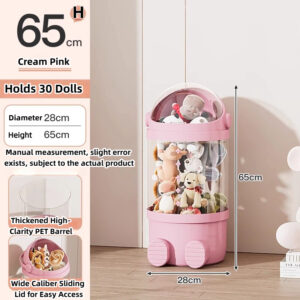 upgraded doll storage bin clear pet organizer with slide lid, multi layer compartment, cream pink