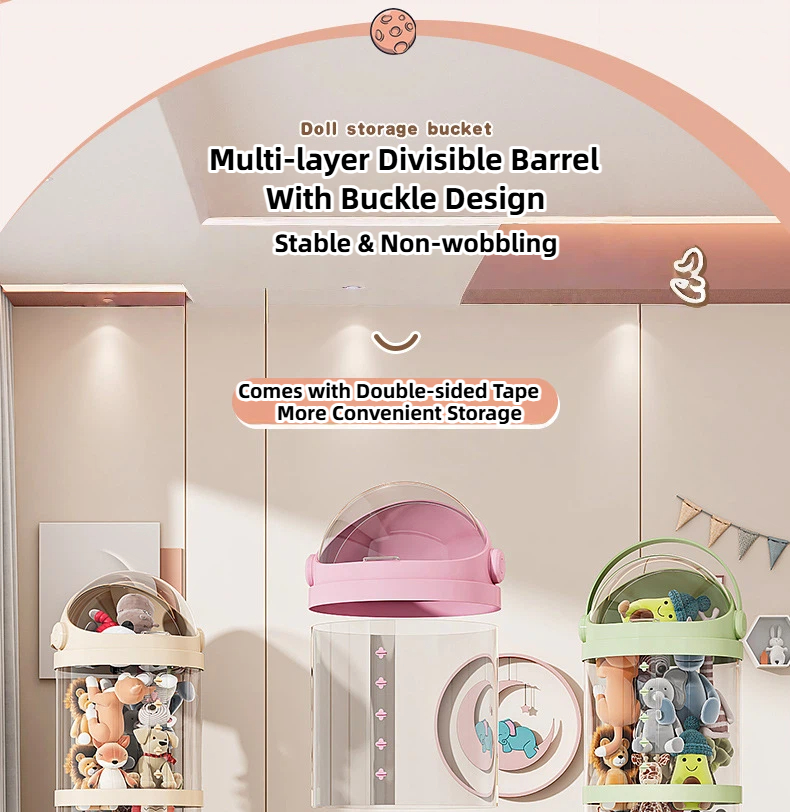 upgraded doll storage bin clear pet organizer with slide lid, multi layer compartment, cream pink upgraded doll storage bin clear pet organizer with slide lid, multi layer compartment, cream pink