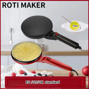 20cm electric crepe maker with non stick coating, 700w fast heating, includes free mixing bowl & egg whisk, red and black