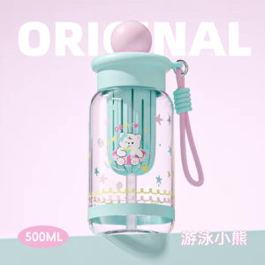 cute puppy water bottle with tea infuser, 500ml portable leakproof tritan bottle with straw & carry strap, bpa free reusable drinkware for school, office, travel, gift for girls kids