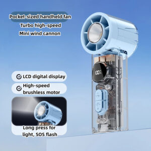 100 speed portable handheld turbo fan, 2 in 1 mini fan with led flashlight & sos, rechargeable usb small pocket fan with digital display for outdoor travel camping