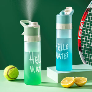 portable 2 in 1 spray water bottle, leakproof sports mist cup for fitness, travel