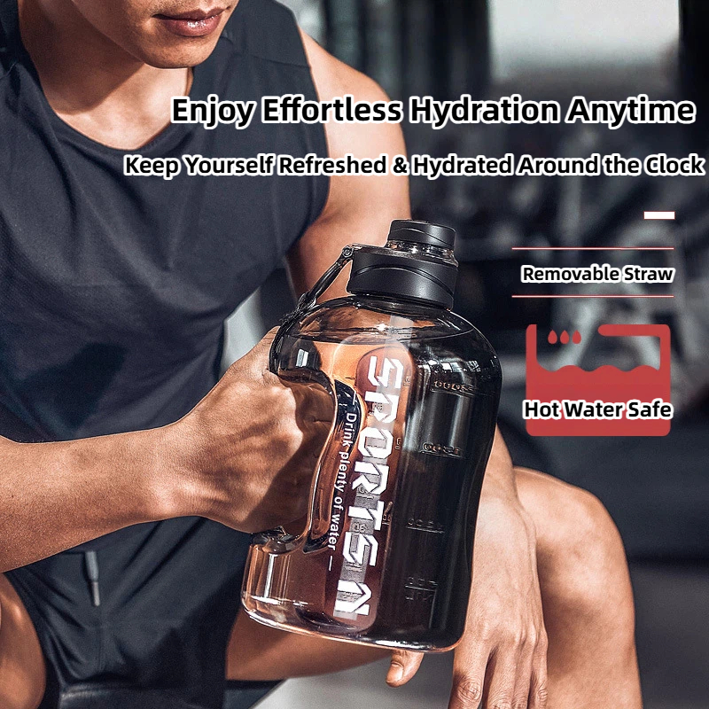 large water bottle with time marker & handle, bpa free leakproof big sports water jug with straw, reusable half gallon water bottle for gym, fitness, outdoor, hiking large water bottle with time marker & handle, bpa free leakproof big sports water jug with straw, reusable half gallon water bottle for gym, fitness, outdoor, hiking
