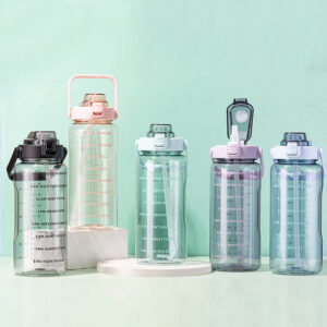 large capacity water bottle with straw & handle, food grade pc leakproof sports water jug, one touch pop up lid, bpa free big water bottle for gym, hiking, camping, outdoor