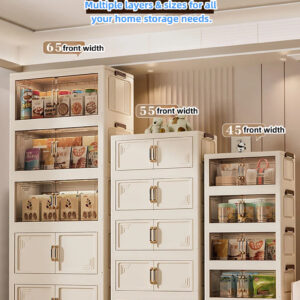 wide stackable storage cabinet with wheels,magnetic door plastic organizer for bedroom, kitchen, living room